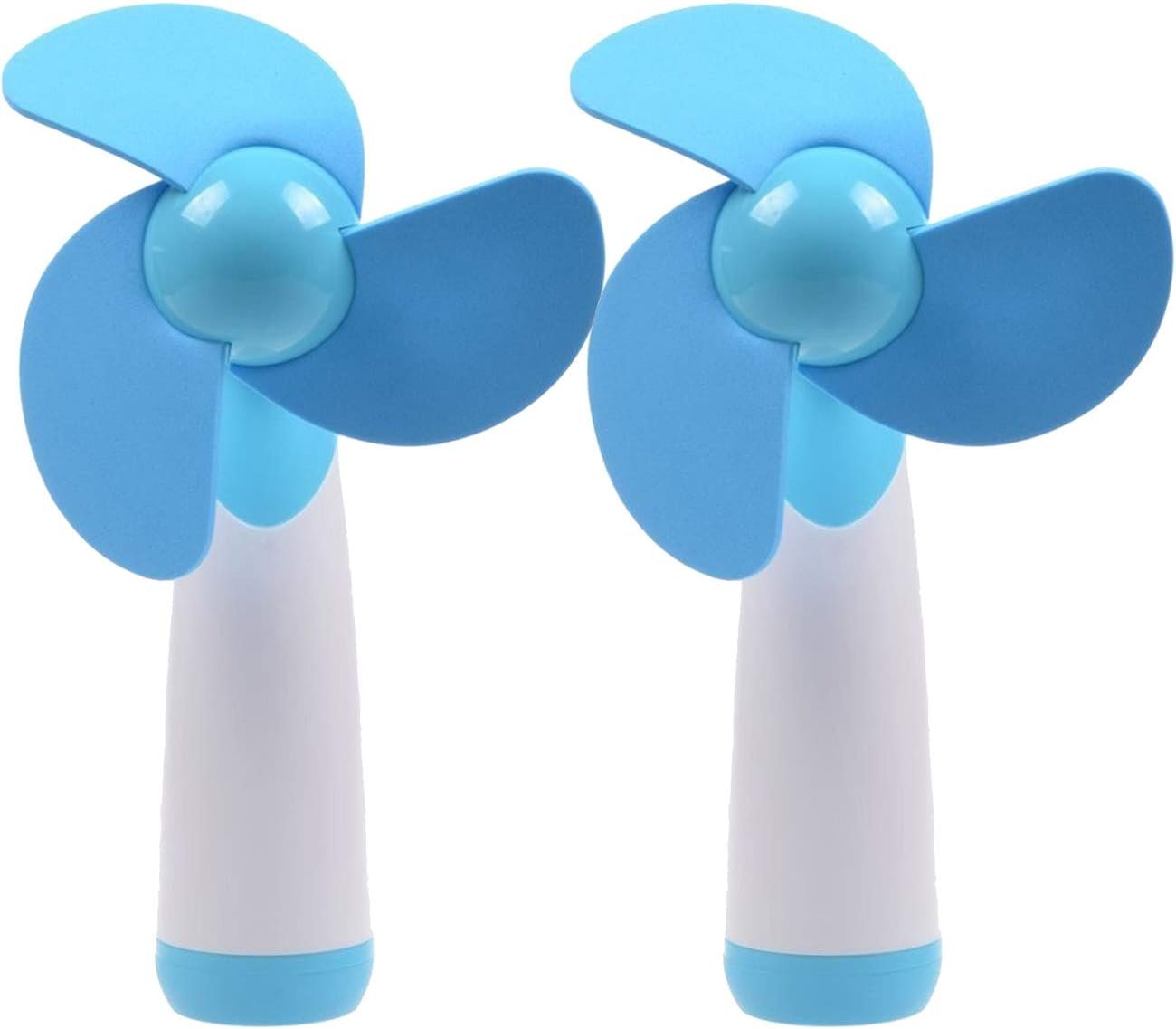 Mini Handheld Fan Personal Fan Battery Soft Foam Blades Powered for Home and Travel 2PC Blue (2)