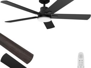 Ceiling Fans with Lights 52-Inch, Remote Control Reversible DC Motors, 3CCT Dimmable Timer Noiseless, Black Ceiling Fan for Bedroom Living Room, Indoor&Outdoor ETL Listed
