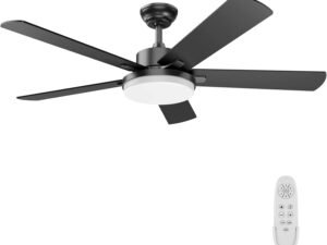 Ceiling Fans with Lights, 52 Inch Ceiling Fan with Lights and Remote Control, Modern Black Ceiling Fan with Light for Living Room Farmhouse Bedroom