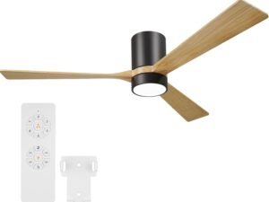 60 Inch Ceiling Fan with Light, Low Profile Ceiling Fan with Remote, Dimmable LED Lights 3 Color Modes/Reversible DC Motor/6 Speeds/Timer, Black Ceiling Fan for Indoor Outdoor