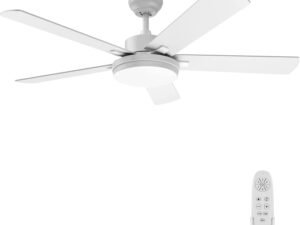 52 Inch Modern Ceiling Fan with Light and Remote Control, White, Dimmable, Adjustable Color Temperature, Timer, Reversible DC Motors, Easy Installation