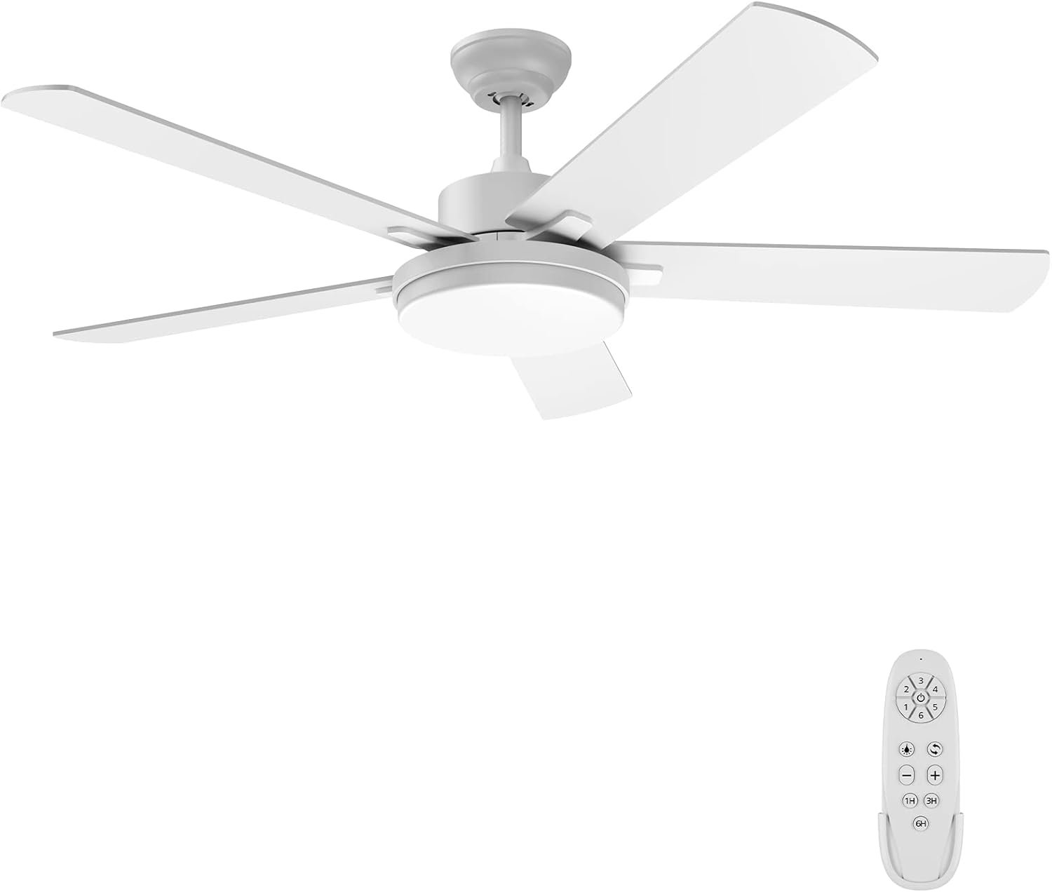 52 Inch Modern Ceiling Fan with Light and Remote Control, White, Dimmable, Adjustable Color Temperature, Timer, Reversible DC Motors, Easy Installation
