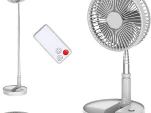 Desk and table fan, Foldable Fans Portable Travel Fan Battery Operated or USB Powered,Adjustable Height, fan with remote Control Timer 4 Speed Settings (White)