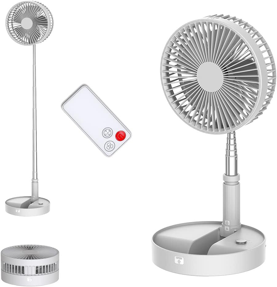 Desk and table fan, Foldable Fans Portable Travel Fan Battery Operated or USB Powered,Adjustable Height, fan with remote Control Timer 4 Speed Settings (White)
