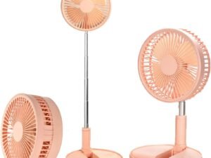 Portable Fan Rechargeable, Stand & Table fan Folding Telescopic & Adjustable Height for Office Home Outdoor Camping (pink)