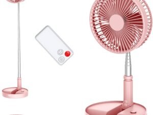 Desk and table fan, foldable Fan Portable Travel Fans Battery Operated,Adjustable Height  fan with remote Control Timer, 4 Speed Settings (Pink)