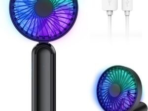 Portable HandHeld Fan, Personal USB Hand Fans with RGB Color Light, 5 Speed Foldable Table Fan with Rechargeable Battery Operated for Travel Office Room (FA-8)