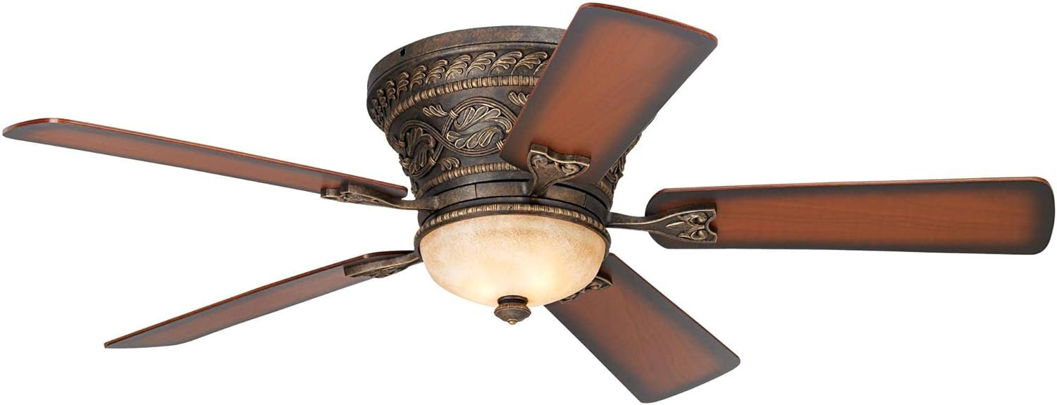 52" Vintage Indoor Ceiling Fan with Light LED 2 Light Dimmable Remote Control Golden Bronze Reversible Teak Walnut Blades for Living Room Kitchen Bedroom Family Dining - Image 2