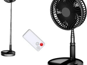 Desk Portable fan,  Travel fan with remote Control Timer, Battery Operated or USB Powered,Adjustable Height Portable fan, 4 Speed Settings (Black)