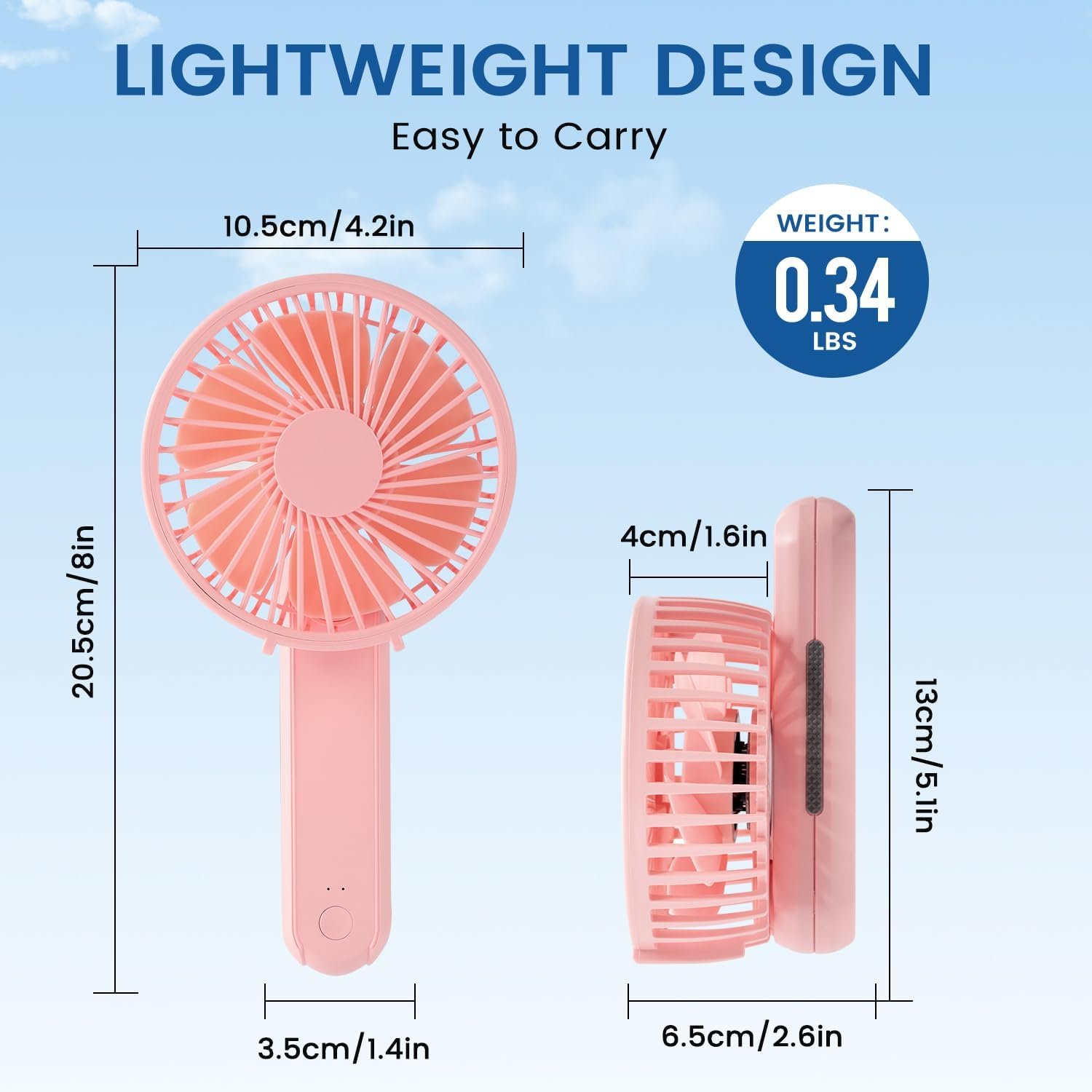 Portable Handheld Fan - 2000mAh Personal Portable Fan Rechargeable, 180° Foldable USB Desk Fan with 3 Wind Speed, Battery Operated Fan for Travel Office Household - Image 2