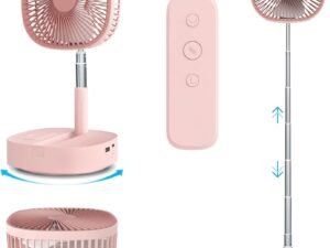 Portable Oscillating Pedestal Fan＆Remote, 120° Rotation, 3-In-1 Foldaway/Standing/Desk Fan, Anti-Slip 7200Mah Rechargeable, Telescopic 4 Speed Quiet Timer Fan Home Outdoor Travel (Pink)