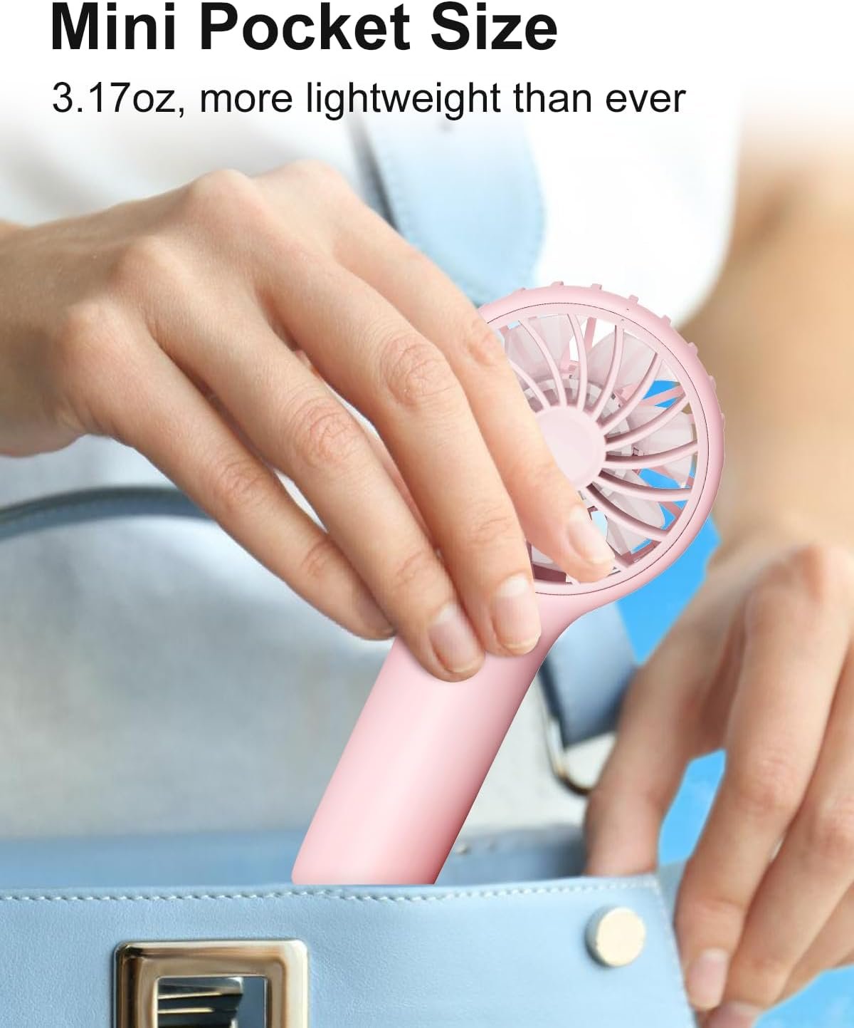 Mini Portable Fan Rechargeable Small Handheld Fan 3 Speed Powerful Personal Fan Battery Operated USB Hand Fan for Outdoor Travel Makeup Eyelash Girls Children, Pink - Image 2