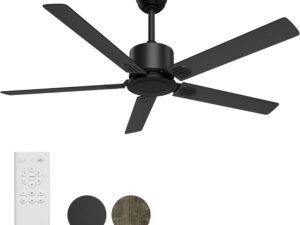 Ceiling Fan with Remote Control, Ceiling Fans 52" Outdoor/Indoor with 6 Speeds Reversible DC Motor Ceiling Fans No Lights Modern Black for Kitchen, Living Room, Farmhouse, Patios