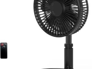 Foldable Fan Pedestal, Adjustable, Rechargeable, Remote control, Quiet, about 8 Inch，Cool (black)