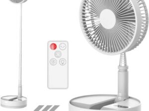 Foldable Fan Foldaway Oscillating with Remote Control, 10800mAh Rechargeable Battery Operated Portable for Camping, 4 Speed, Timer, Height Adjustment for Travel, Outdoor (White)