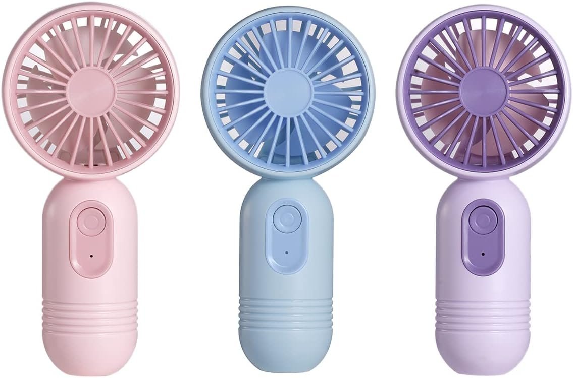 Portable Mini Fan 3-pack Handheld Personal Small Fan with 3-speed for Travel, USB Rechargeable Battery Operated Eyelash Fan, Pink&Blue&Purple