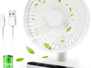 Oscillating Desk Fan 7200mAh Battery Powered & USB Rechargeable Small Personal Fan Quiet Table Fan Portable Fan 4 Speed with LED Display for Home Office Bedroom Outdoor Travel Camping