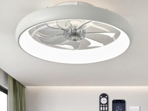 Ceiling Fans with Lights and Remote, 20'' Low Profile Flush Mount Ceiling Fan with Lights, 6 Wind Speeds, Modern Dimmable LED Ceiling Fan, Smart Ceiling Fan for Bedroom, Kids Room (White)