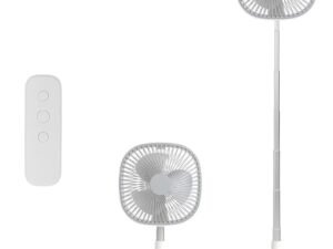 Portable Pedestal Fan - Foldaway Standing Fan Foldable Desk Fan, Use 7200Mah Rechargeable Battery, Remote Control Telescopic 4 Speed Quiet Timer Fan for Home Kitchen Outdoor Camping (Gray)