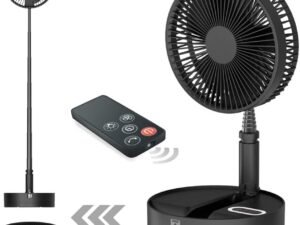 Foldable Fan Foldaway Oscillating with Remote Control, 10800mAh Battery Operated Fans, Portable for Outdoor, Courtyard, Beach,Travel, Room,4 Speeds, with Timer night light (Black)