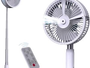 Collapsible Fan, Portable Folding Fan Rechargeable Foldaway Travel Fan with Night Light & Remote Control USB Battery Operated Standing Desk Fan for Home Office, Outdoor Camping