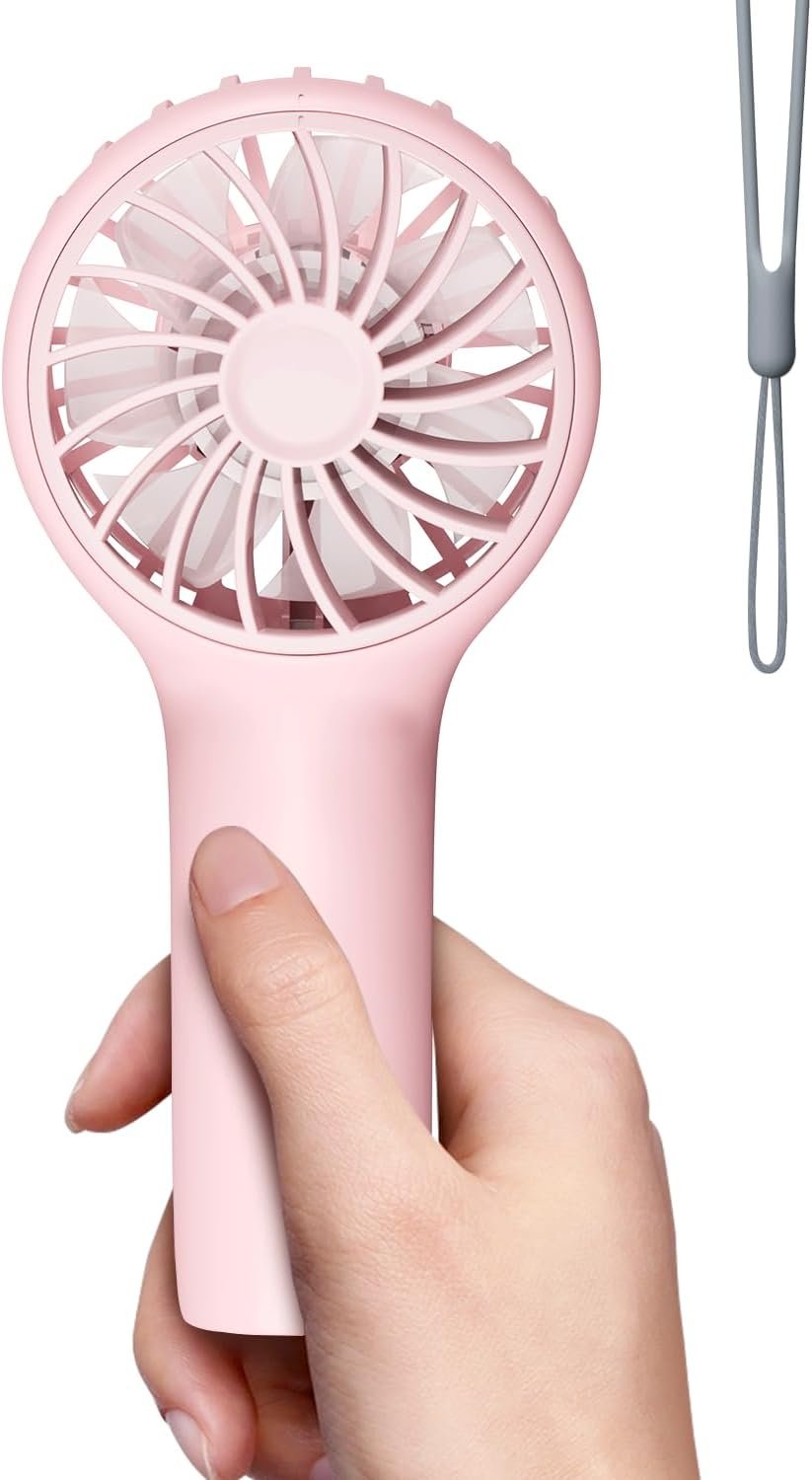 Mini Portable Fan Rechargeable Small Handheld Fan 3 Speed Powerful Personal Fan Battery Operated USB Hand Fan for Outdoor Travel Makeup Eyelash Girls Children, Pink