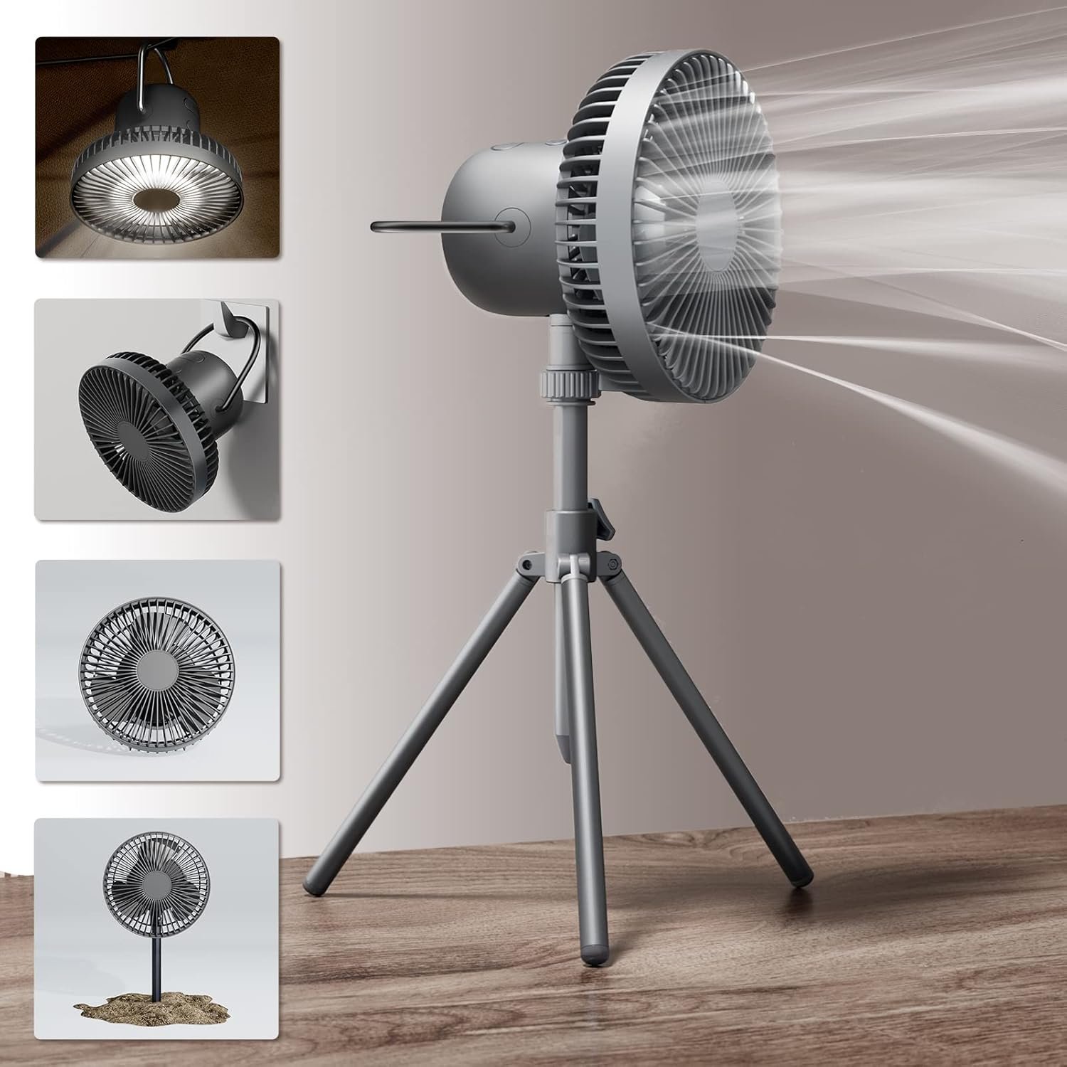 Portable Oscillating Fan,4 Speed Adj Wind Speed Foldable Travel Fan, Two Kinds of Led Light Source Lighting Folding Fan,Timer Auto Shutdown