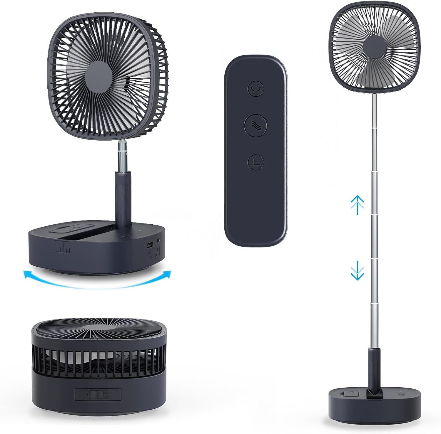 Portable Oscillating Pedestal Fan&Remote, 120° Rotation, 3-In-1 Foldaway/Standing/Desk Fan, Anti-Slip 7200Mah Rechargeable, Telescopic 4 Speed Quiet Timer Fan Home Outdoor Travel (Dark Blue)