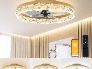 Ceiling Fans with Lights and Remote, 19.7in Low Profile Ceiling Fan Flush Mount, 3000K-6500K Dimmable, Modern Ceiling Fans with Lights for Bedroom, Living Room, Kitchen(Gold)
