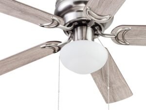 44 Inch Traditional Flush Mount Indoor LED Ceiling Fan with Light, Pull Chain, Dual Finish Blades, Reversible Motor - 51585-01 (Satin Nickel)
