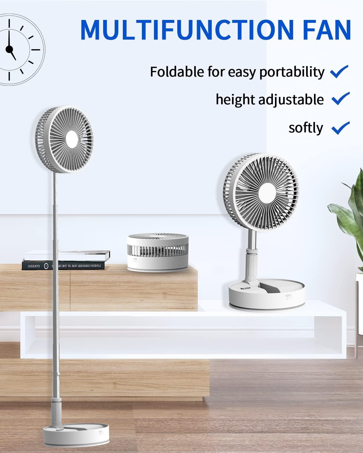Oscillating Fan with Remote Control, 7200mAh Rechargeable Battery Operated Travel Fan for Camping, 4 Speed, Timer, Height Adjustment Portable portable Fan for Travel , Outdoor, Home (White) - Image 2