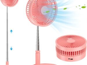 Foldable Table Floor Standing Fan, USB Rechargeable Portable Telescopic Pedestal Fan Desk Fan with Height Adjustable, 180° Angle Wind Direction, 4 Speeds Setting for Home Office