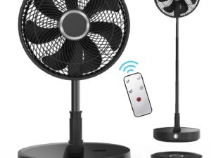 12” Foldable Fan with Remote, Battery Operated Fan for Travel, Quiet Cordless Portable Fan, Adjustable Height, 9H Timer, 8 Speeds, Oscillating Standing Fanfor Bedroom Camping Outdoor