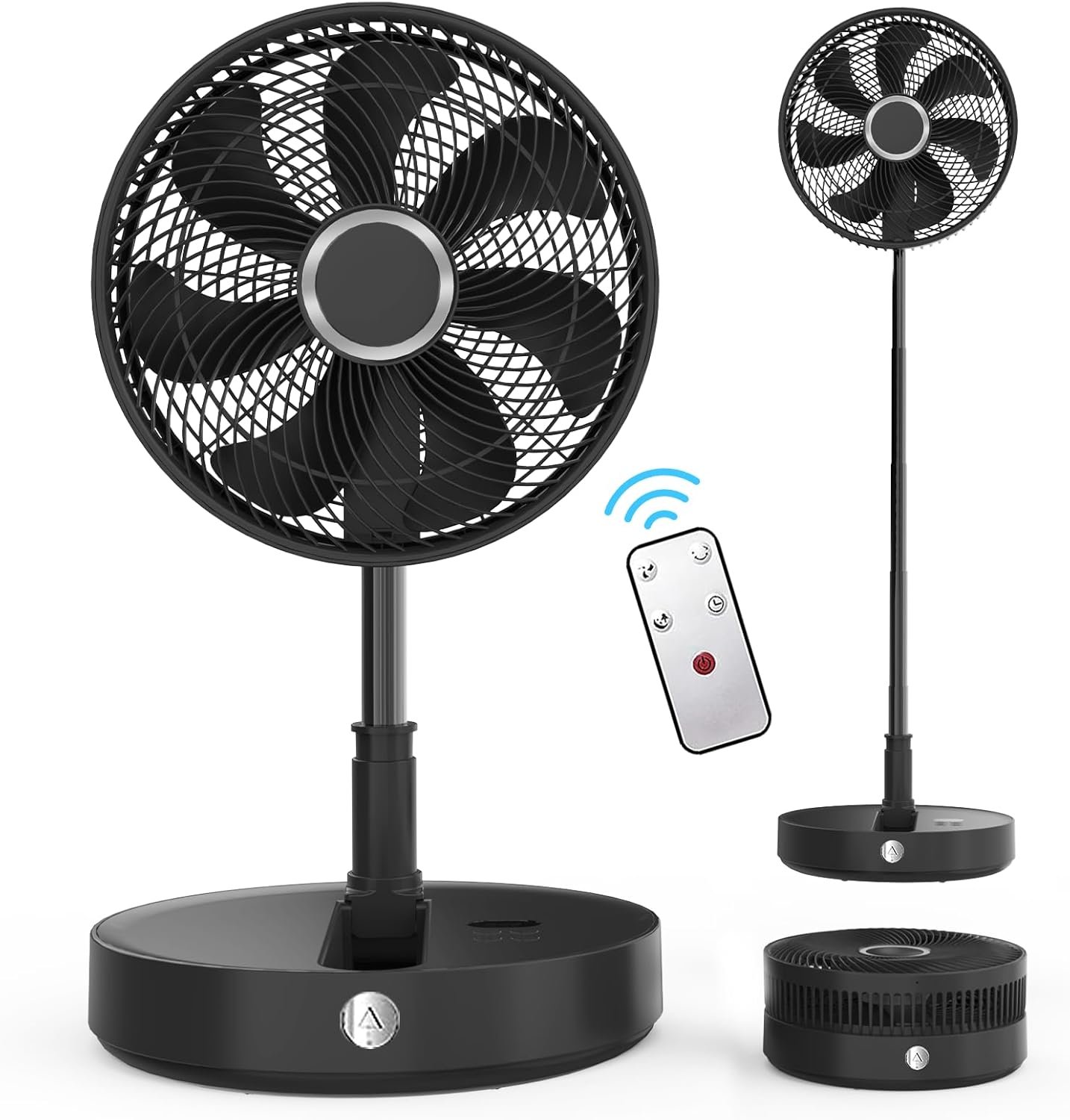 12” Foldable Fan with Remote, Battery Operated Fan for Travel, Quiet Cordless Portable Fan, Adjustable Height, 9H Timer, 8 Speeds, Oscillating Standing Fanfor Bedroom Camping Outdoor