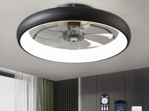 Ceiling Fans with Lights, 20" Flush Mount Ceiling Fan with Remote & APP Control, Black Low Profile Ceiling Fan with 6 Wind Speeds, Smart Dimmable LED Ceiling Fan for Bedroom, Living Room