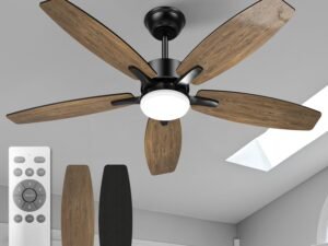 42 Inch Ceiling Fan with Light, Small Black Ceiling Fan with Remote, Reversible DC Modern Fan Light with 3CCT, 6 Speeds for Bedroom, Living Room and Kitchen, Indoor Outdoor