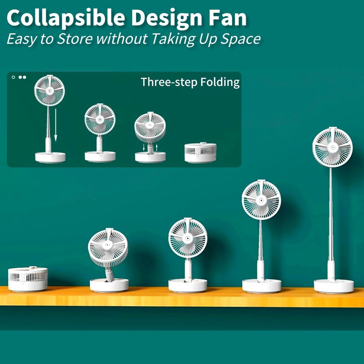 Collapsible Fan, Portable Folding Fan Rechargeable Foldaway Travel Fan with Night Light & Remote Control USB Battery Operated Standing Desk Fan for Home Office, Outdoor Camping - Image 2