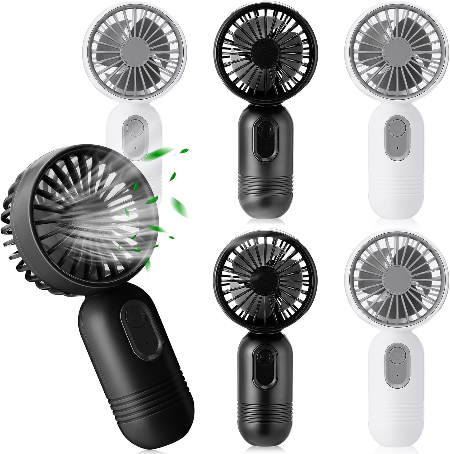 6 Pack Mini Portable Fan Bulk Cute Handheld Fan Lightweight Small Personal Eyelash Fan with 3 Speeds and USB Rechargeable Battery Operated for Kids Women Men Office Outdoor (Black and White)