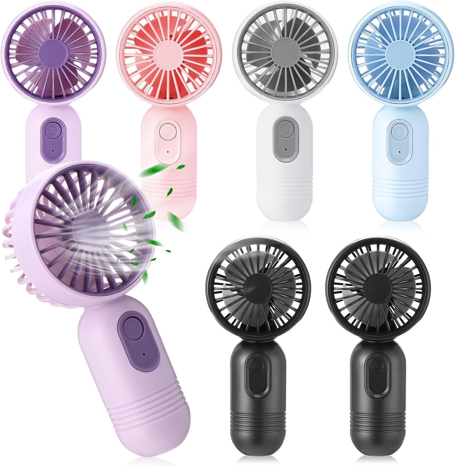 6 Pack Mini Portable Fan Bulk Cute Handheld Fan Lightweight Small Personal Eyelash Fan with 3 Speeds and USB Rechargeable Battery Operated for Kids Women Men Office Outdoor Travel Camping