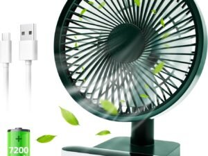 Oscillating Desk Fan 7200mAh Battery Powered & USB Rechargeable Small Personal Fan Quiet Table Fan Portable Fan 4 Speed with LED Display for Home Office Bedroom Outdoor Travel Camping