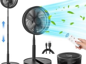 Portable Foldable Rechargeable Oscillating Fan - 9" 7200mah Battery Operated USB C Small Fan Remote, Quiet Table Desk Fan Folding Standing Pedestal Fan for Bedroom Rome Office Camping Travel
