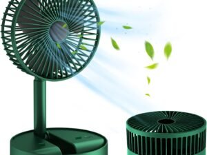 Folding Fan Quiet 3- Speed Wind Highly Stretchable Simulated Natural Wind 180 ° Adjustment Battery Powered or USB Powered Home Desk Bedroom Portable Travel Mini Decorative Fan（Green