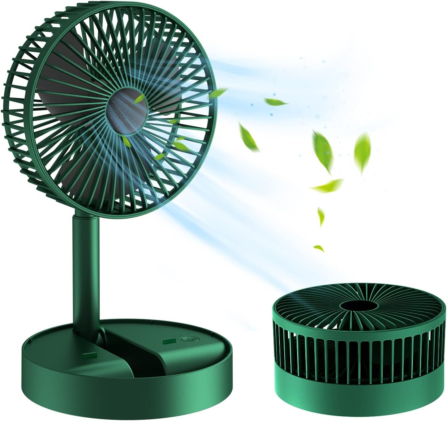 Folding Fan Quiet 3- Speed Wind Highly Stretchable Simulated Natural Wind 180 ° Adjustment Battery Powered or USB Powered Home Desk Bedroom Portable Travel Mini Decorative Fan(Green