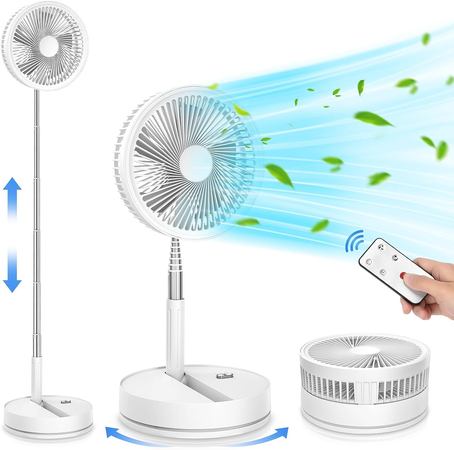 Portable Foldable Rechargeable Oscillating Fan - 9" 7200mah Battery Operated USB C Small Fan Remote, Quiet Table Desk Fan Folding Standing Pedestal Fan for Bedroom Rome Office Camping Travel