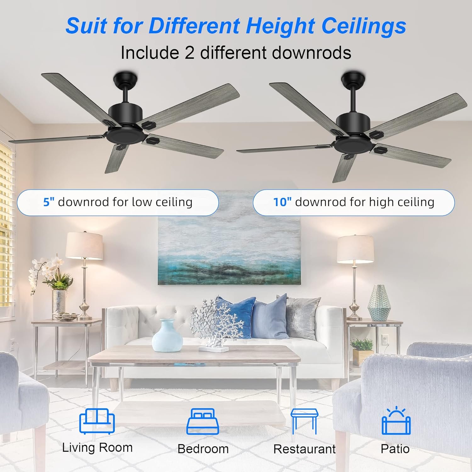 Outdoor Ceiling Fan, Ceiling Fans 52” with Remote Control Ceiling Fan Modern with 6 Speeds Reversible DC Motor Ceiling Fans No Lights for Patios, Living Room, Farmhouse, Kitchen - Image 2