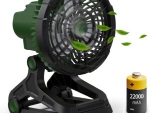Camping Fan Rechargeable -22000mAh High Powered Battery Operated Oscillating Cordless Fan, Up to 72 Hours Runtime, Clip-on Outdoor Fan with Light for Golf Cart, Jobsite, Trip RV, Travel, and Beach