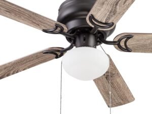 44 Inch Traditional Flush Mount Indoor LED Ceiling Fan with Light, Pull Chain, Dual Finish Blades, Reversible Motor - 51584-01 (Bronze)